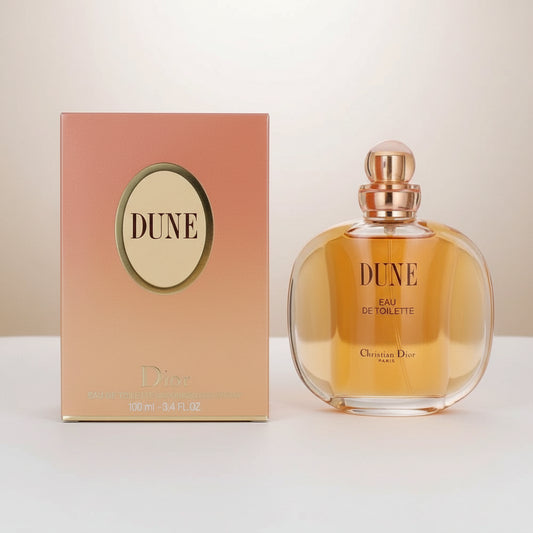 Christian Dior Dune perfume bottle and packaging on a white background
