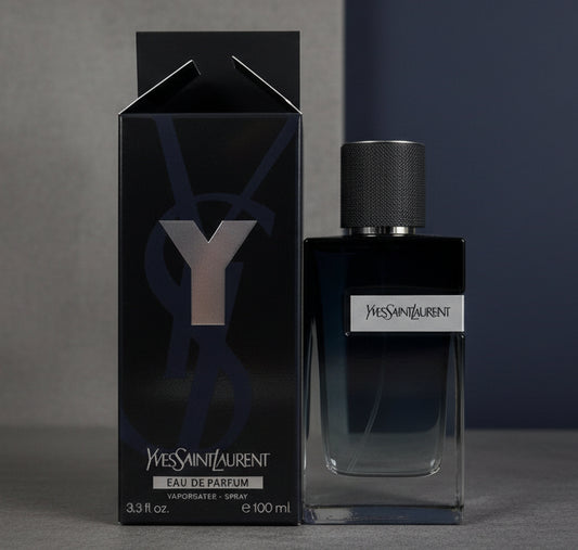 Yves Saint Laurent perfume bottle and packaging on a table