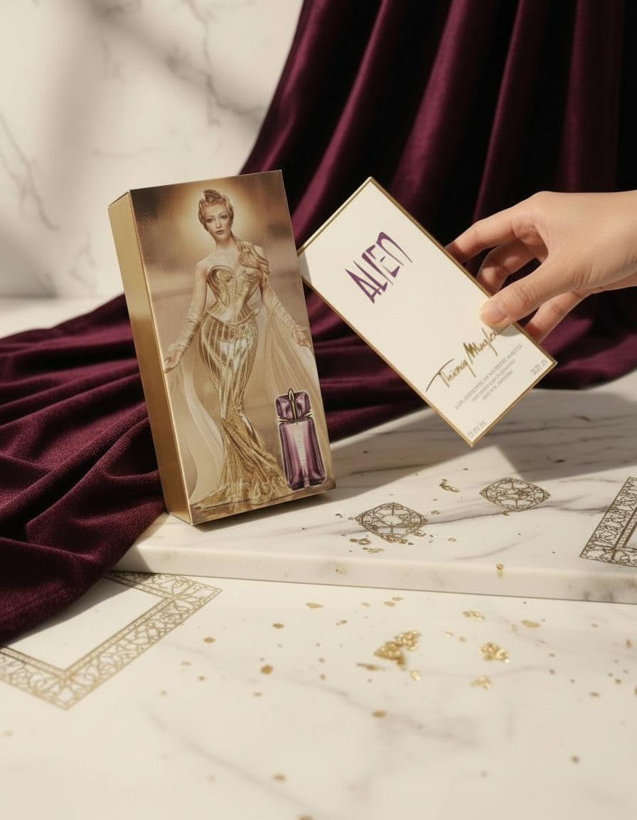 Hand holding a 'Dior' perfume box with a gray carpet background