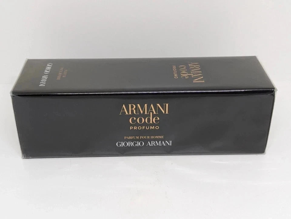 Black Armani Code Profumo perfume box on a white background