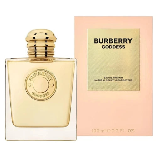 burberry goddesss pefume bottle and box on white background