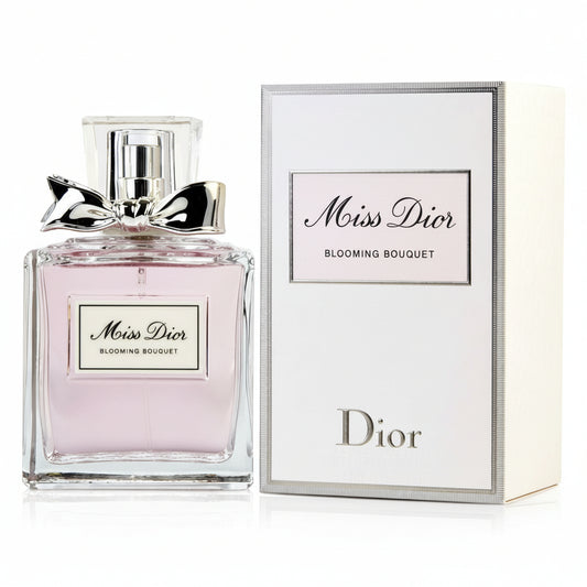 Miss Dior Blooming Bouquet perfume bottle and packaging on a white background