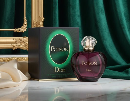 Dior Poison perfume bottle and packaging on a white background