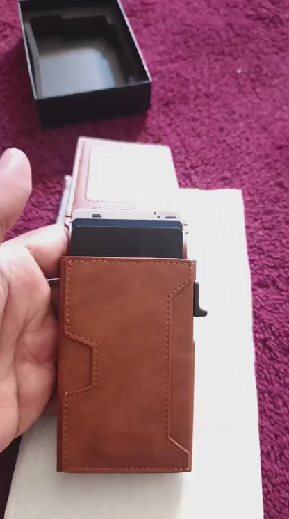 RFID Blocking Brown leather wallet-Men's Tactical Wallet- Magnetic Slim Bifold Card Holder With ID Slot Front Pocket